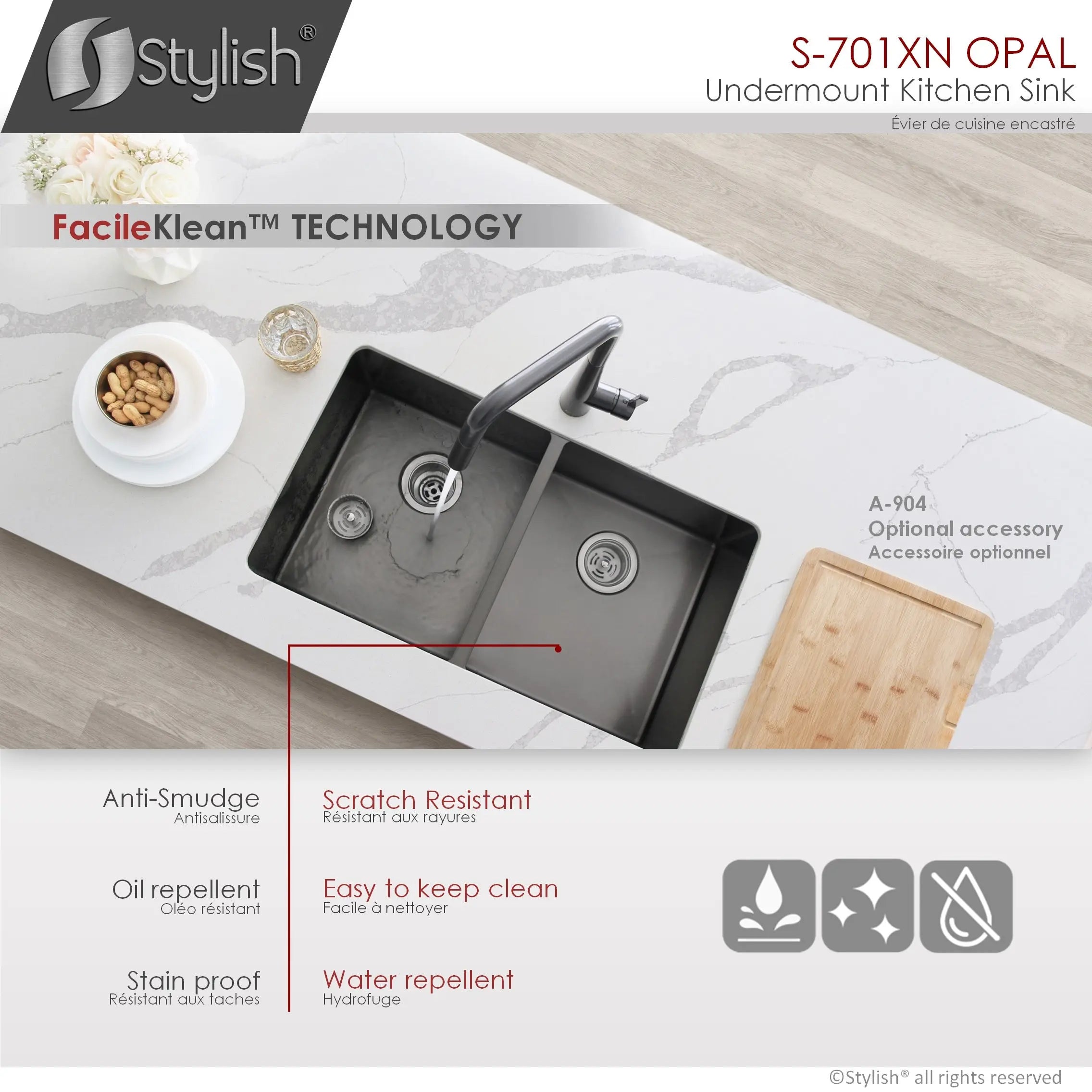 STYLISH 32 inch Graphite Double Bowl Undermount Stainless Steel Kitchen Sink S-701XN - Plumbing Market