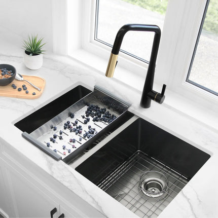 STYLISH 32 inch Graphite Double Bowl Undermount Stainless Steel Kitchen Sink S-701XN - Plumbing Market