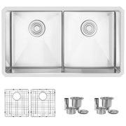 STYLISH 32 inch Slim Low Divider Double Bowl Undermount Stainless Steel Kitchen Sink S-321XG - Plumbing Market