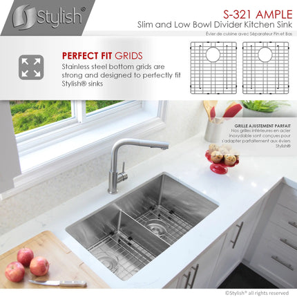 STYLISH 32 inch Slim Low Divider Double Bowl Undermount Stainless Steel Kitchen Sink S-321XG - Plumbing Market
