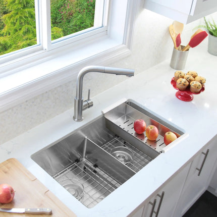 STYLISH 32 inch Slim Low Divider Double Bowl Undermount Stainless Steel Kitchen Sink S-321XG - Plumbing Market