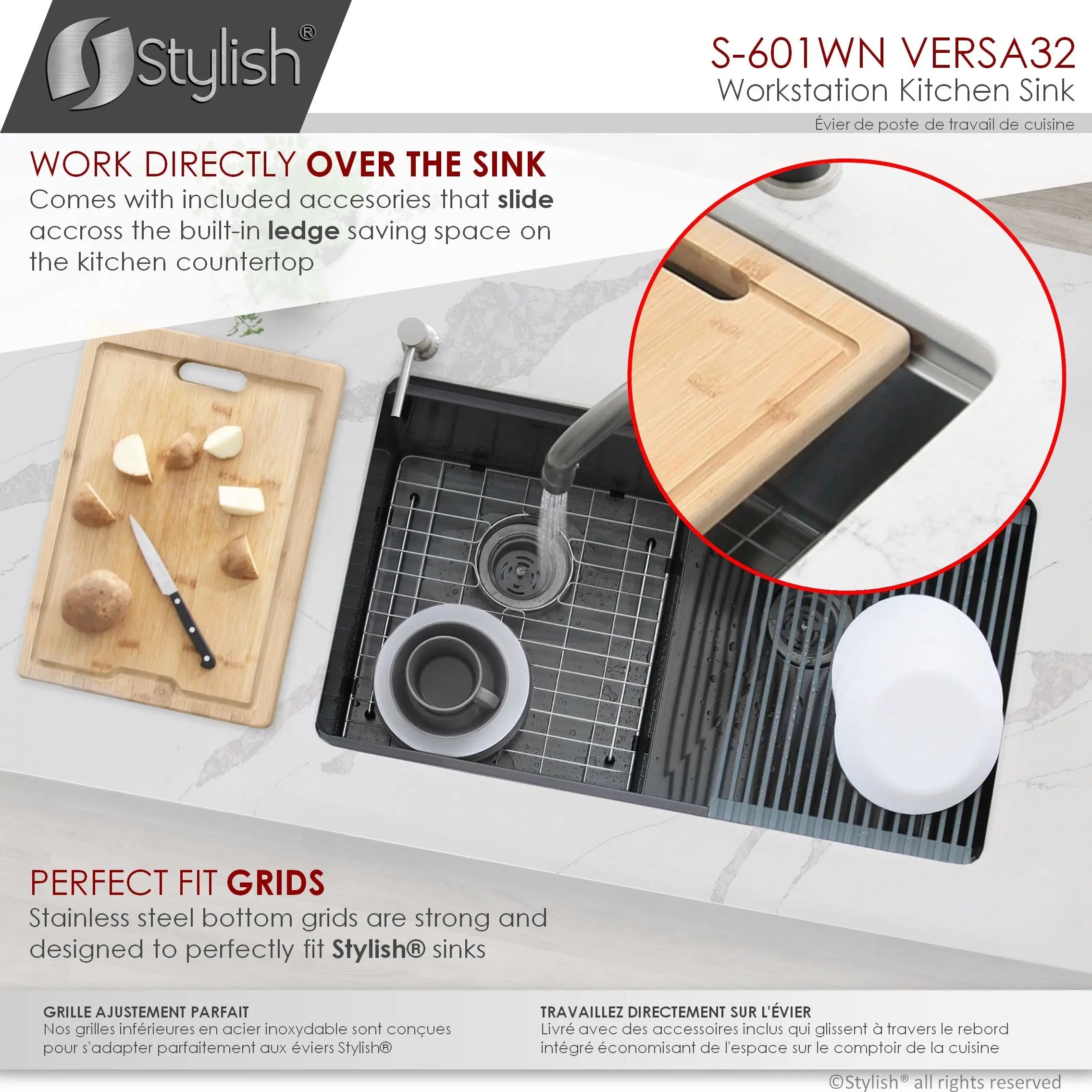 STYLISH 32 inch Workstation Double Bowl Undermount 16 Gauge Stainless Steel Kitchen Sink with Built in Accessories in Graphite Black S-601WN S-601WN - Plumbing Market
