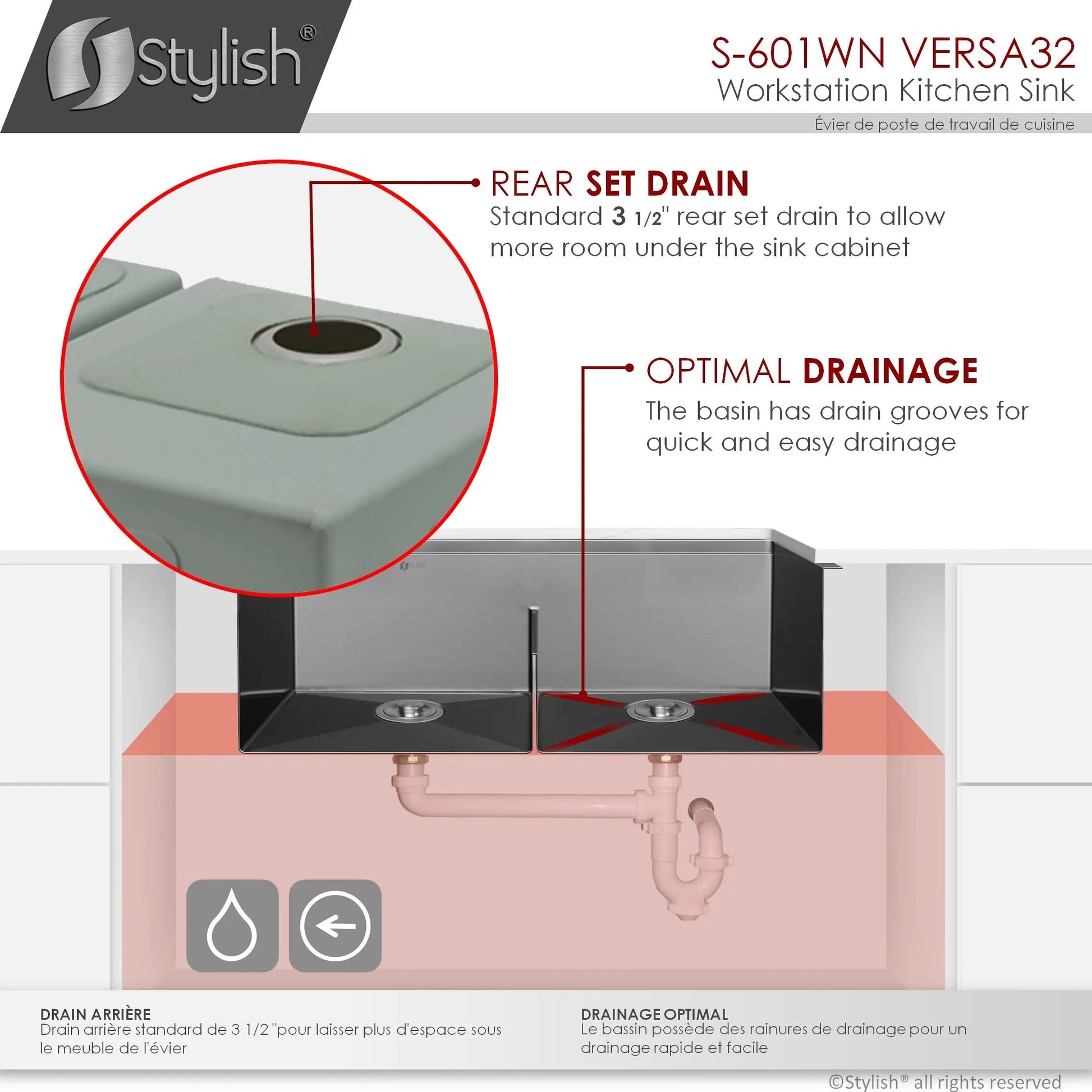 STYLISH 32 inch Workstation Double Bowl Undermount 16 Gauge Stainless Steel Kitchen Sink with Built in Accessories in Graphite Black S-601WN S-601WN - Plumbing Market