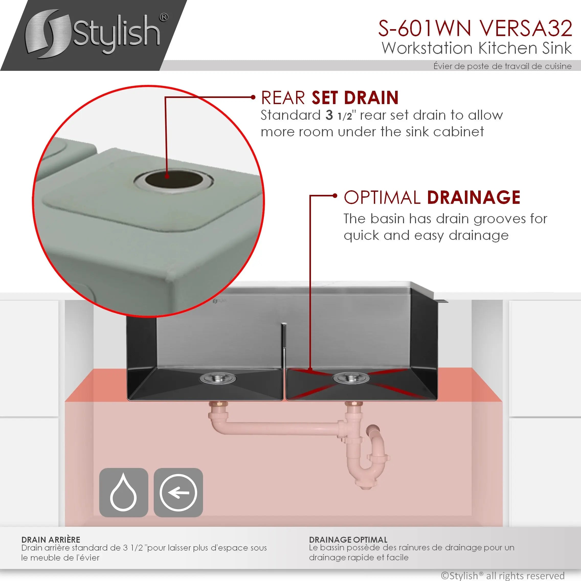 STYLISH 32 inch Workstation Double Bowl Undermount 16 Gauge Stainless Steel Kitchen Sink with Built in Accessories in Graphite Black S-601WN S-601WN - Plumbing Market
