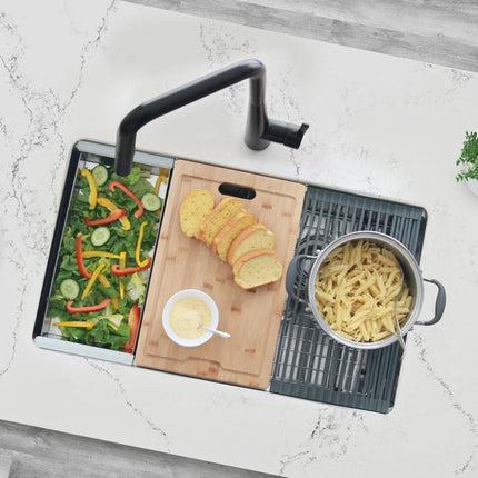 STYLISH 32 inch Workstation Double Bowl Undermount Kitchen Sink with Built in Accessories S-601W - Plumbing Market