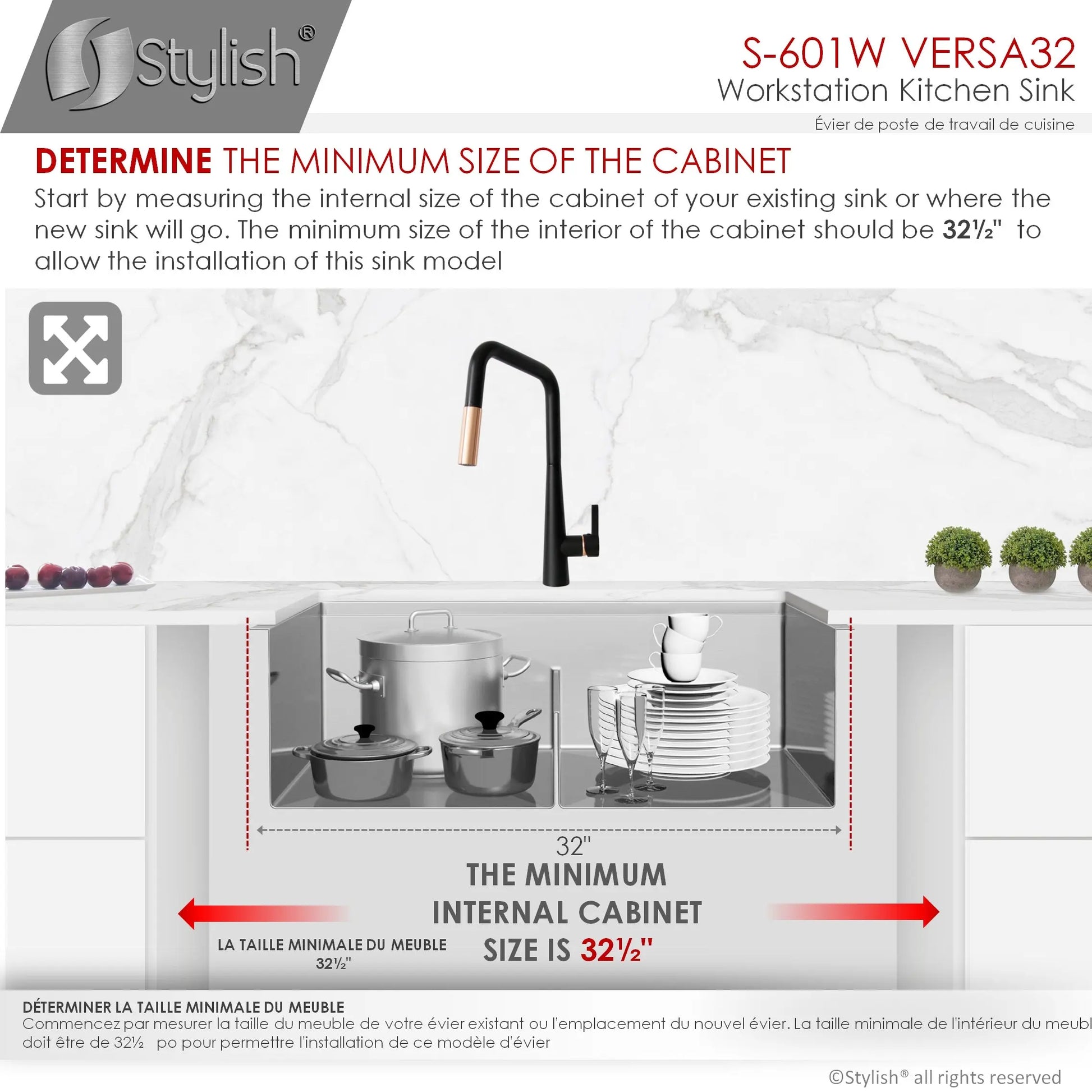 STYLISH 32 inch Workstation Double Bowl Undermount Kitchen Sink with Built in Accessories S-601W - Plumbing Market
