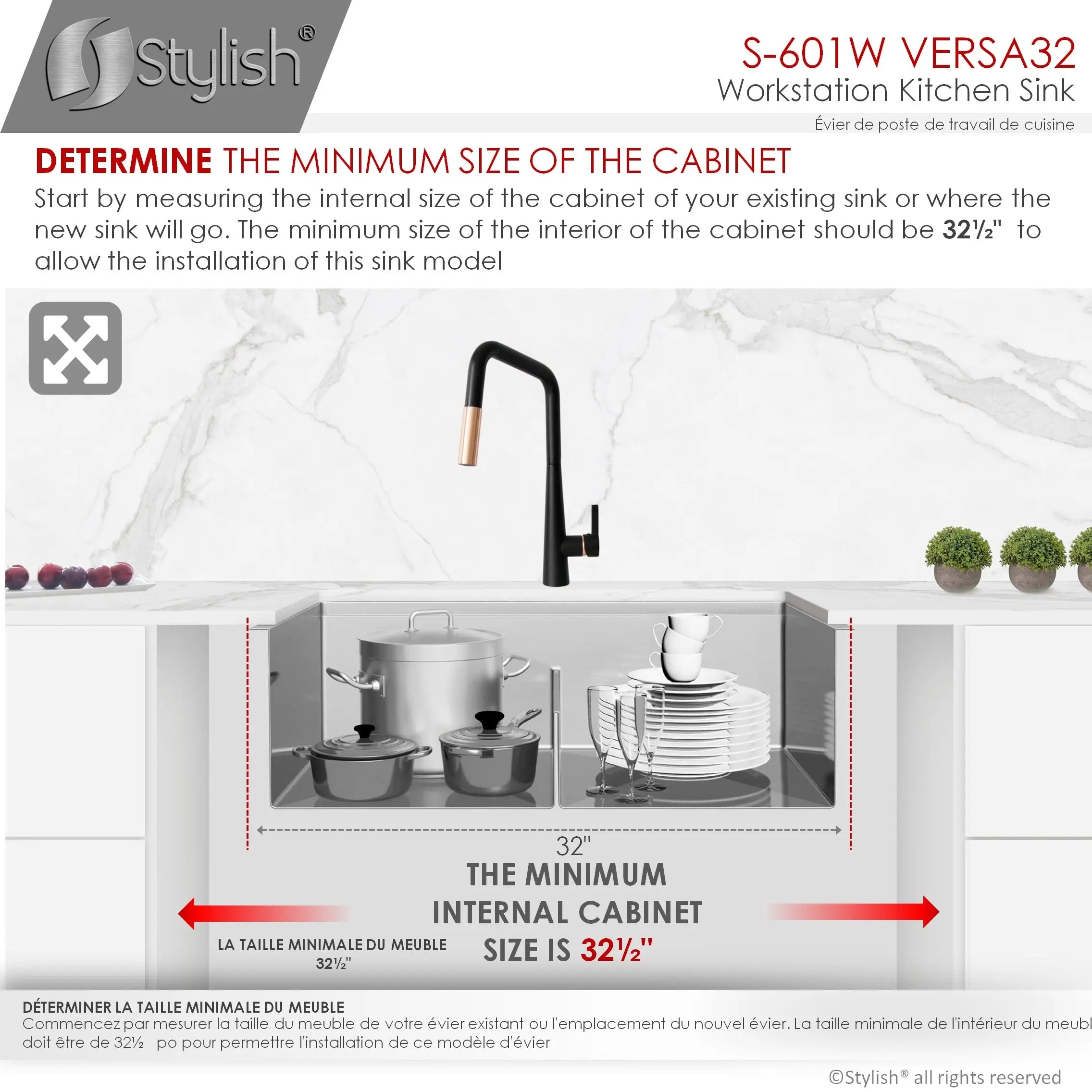 STYLISH 32 inch Workstation Double Bowl Undermount Kitchen Sink with Built in Accessories S-601W - Plumbing Market