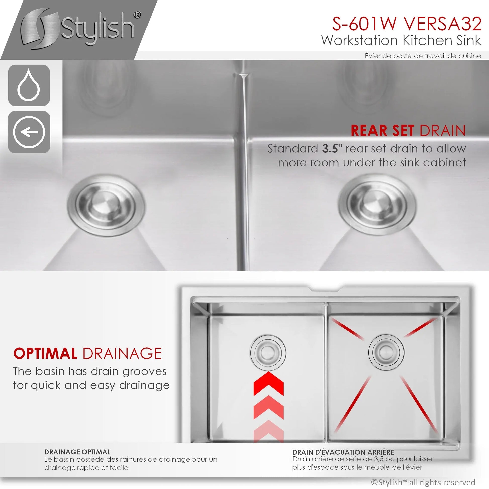 STYLISH 32 inch Workstation Double Bowl Undermount Kitchen Sink with Built in Accessories S-601W - Plumbing Market