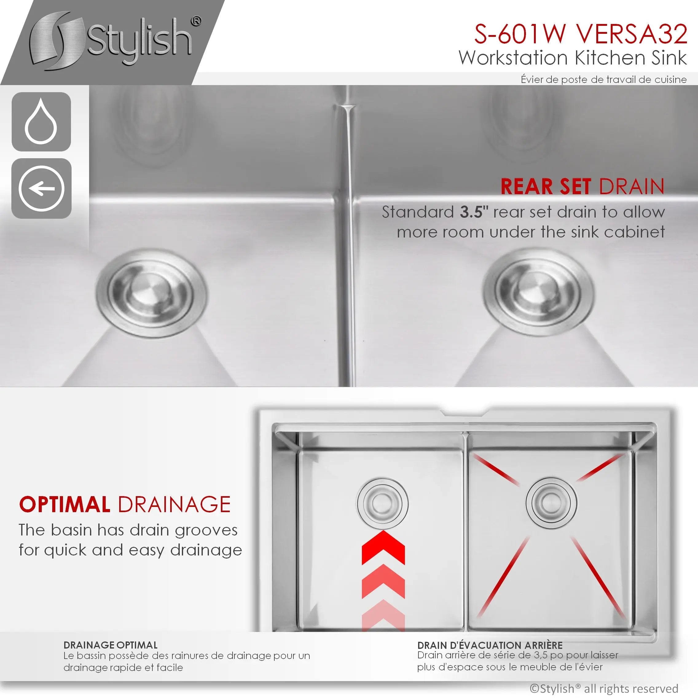 STYLISH 32 inch Workstation Double Bowl Undermount Kitchen Sink with Built in Accessories S-601W - Plumbing Market