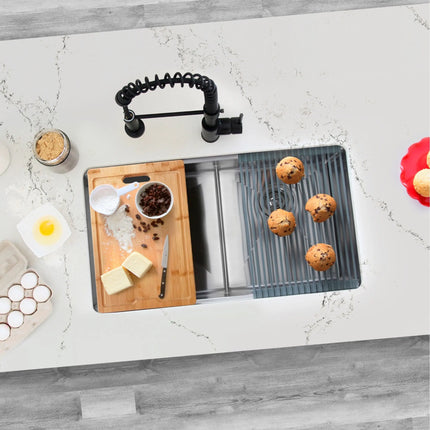 STYLISH 32 inch Workstation Double Bowl Undermount Kitchen Sink with Built in Accessories S-601W - Plumbing Market