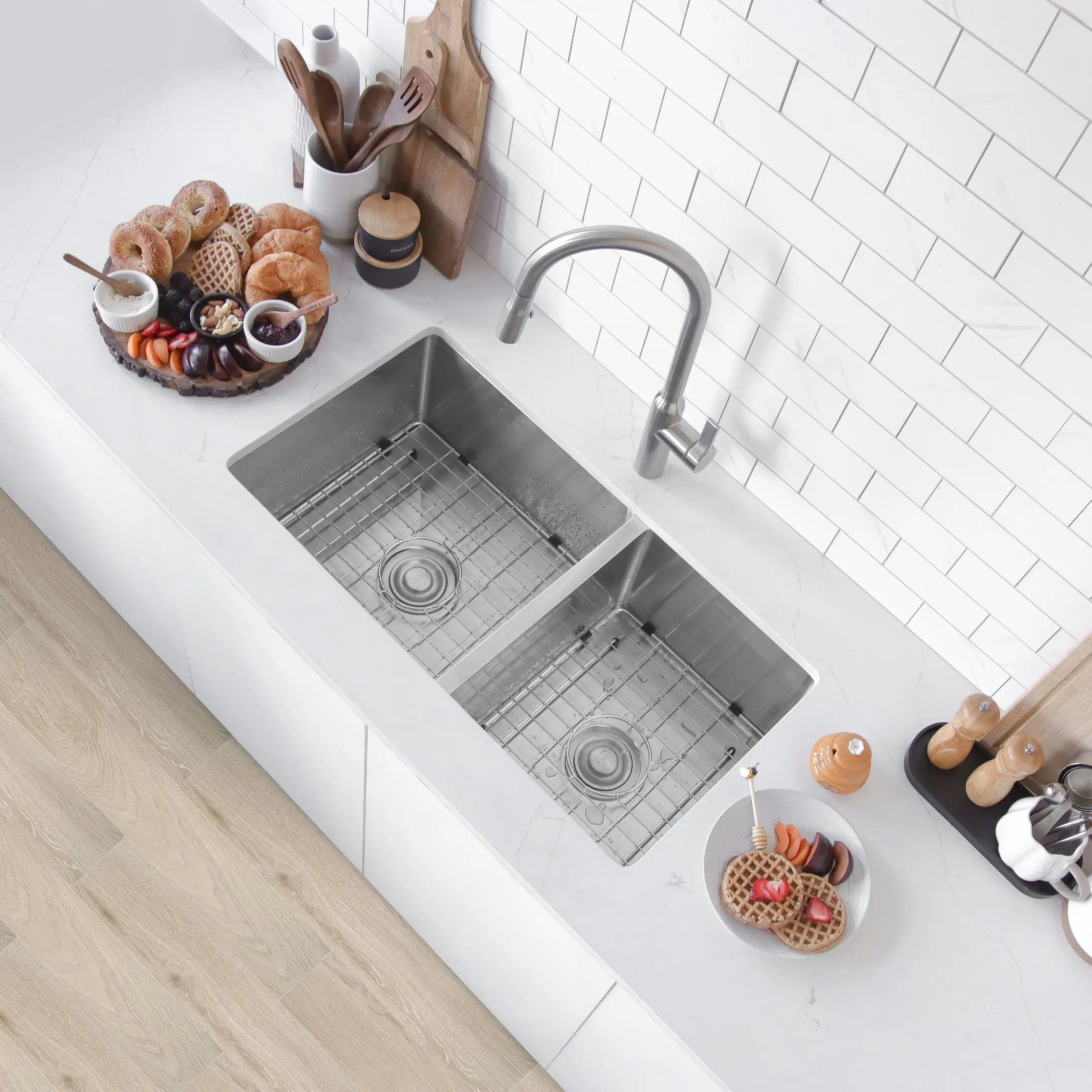 STYLISH 33 inch Double Bowl 60/40 Reversible Undermount  16G Stainless Steel Kitchen Sink S-322XG - Plumbing Market