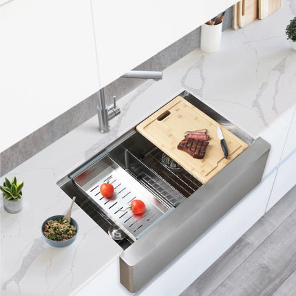 STYLISH 33 inch Farmhouse Double Bowl Stainless Steel Apron Kitchen Sink S-315W - Plumbing Market