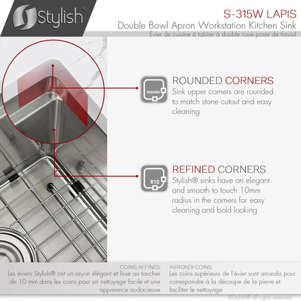 STYLISH 33 inch Farmhouse Double Bowl Stainless Steel Apron Kitchen Sink S-315W - Plumbing Market