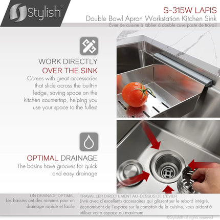 STYLISH 33 inch Farmhouse Double Bowl Stainless Steel Apron Kitchen Sink S-315W - Plumbing Market