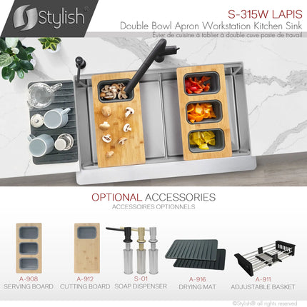 STYLISH 33 inch Farmhouse Double Bowl Stainless Steel Apron Kitchen Sink S-315W - Plumbing Market