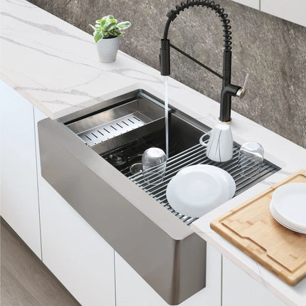 STYLISH 33 inch Farmhouse Double Bowl Stainless Steel Apron Kitchen Sink S-315W - Plumbing Market