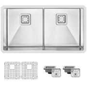 STYLISH 33 inch Slim Low Divider Double Bowl Undermount Stainless Steel Kitchen Sink S-501XG - Plumbing Market