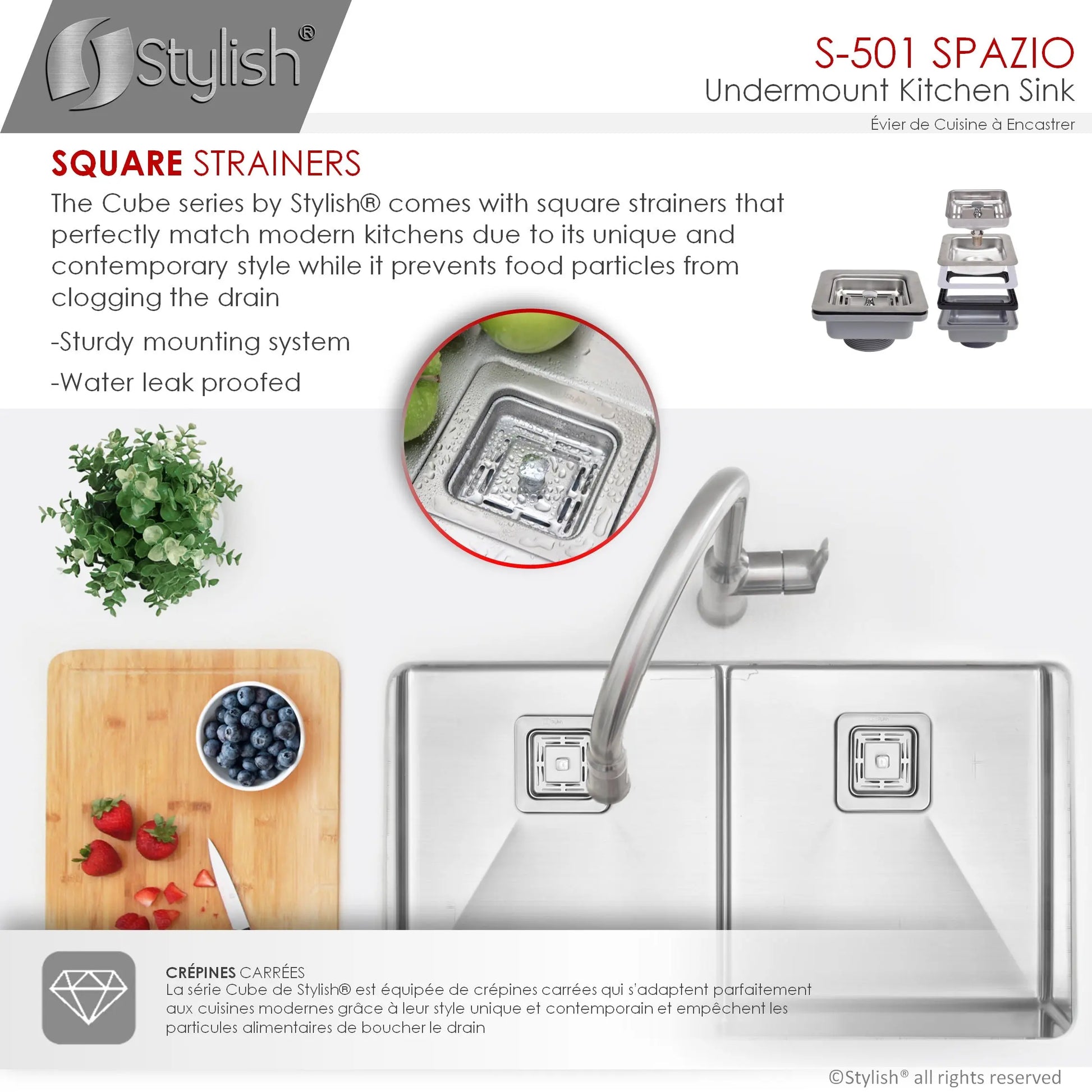 STYLISH 33 inch Slim Low Divider Double Bowl Undermount Stainless Steel Kitchen Sink S-501XG - Plumbing Market