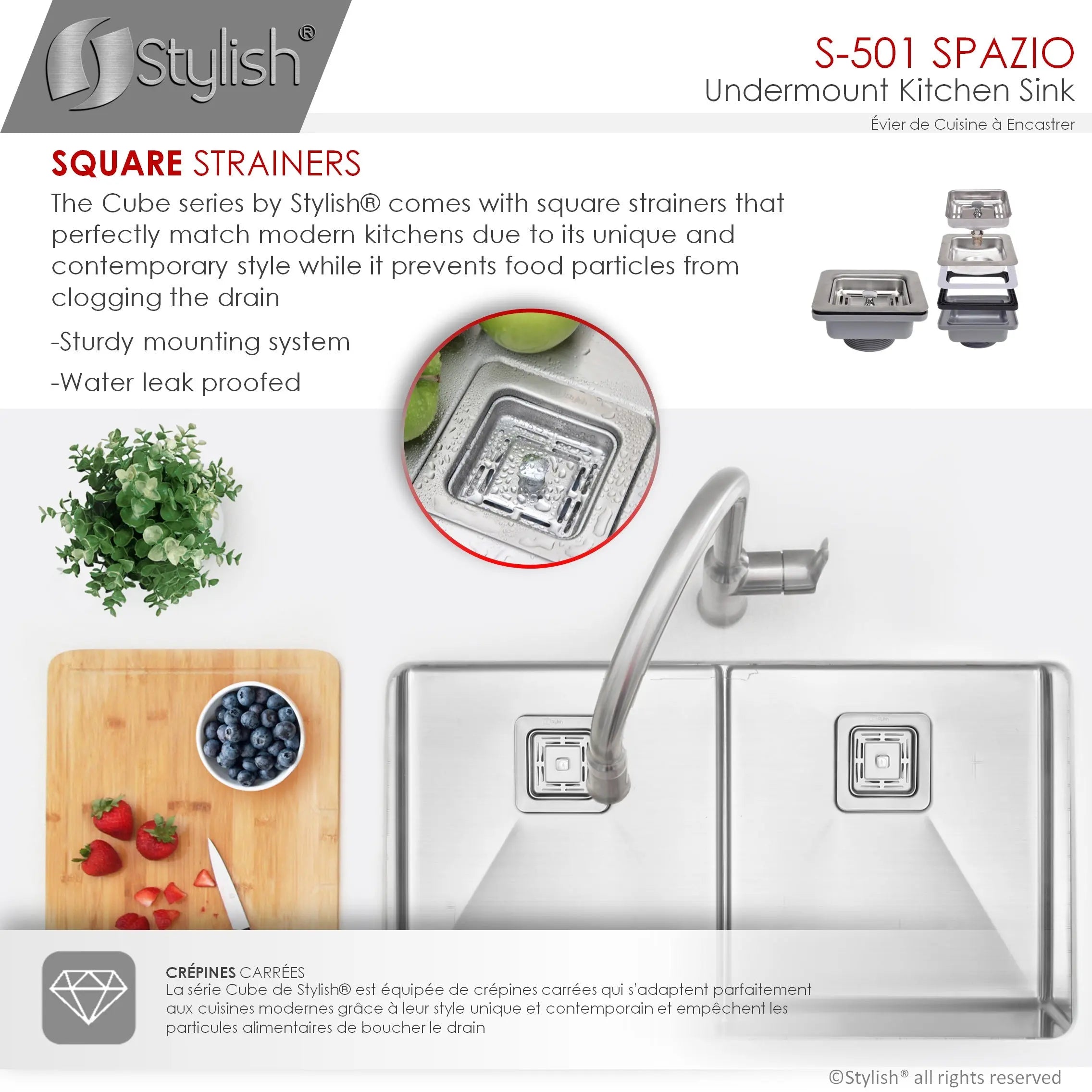 STYLISH 33 inch Slim Low Divider Double Bowl Undermount Stainless Steel Kitchen Sink S-501XG - Plumbing Market