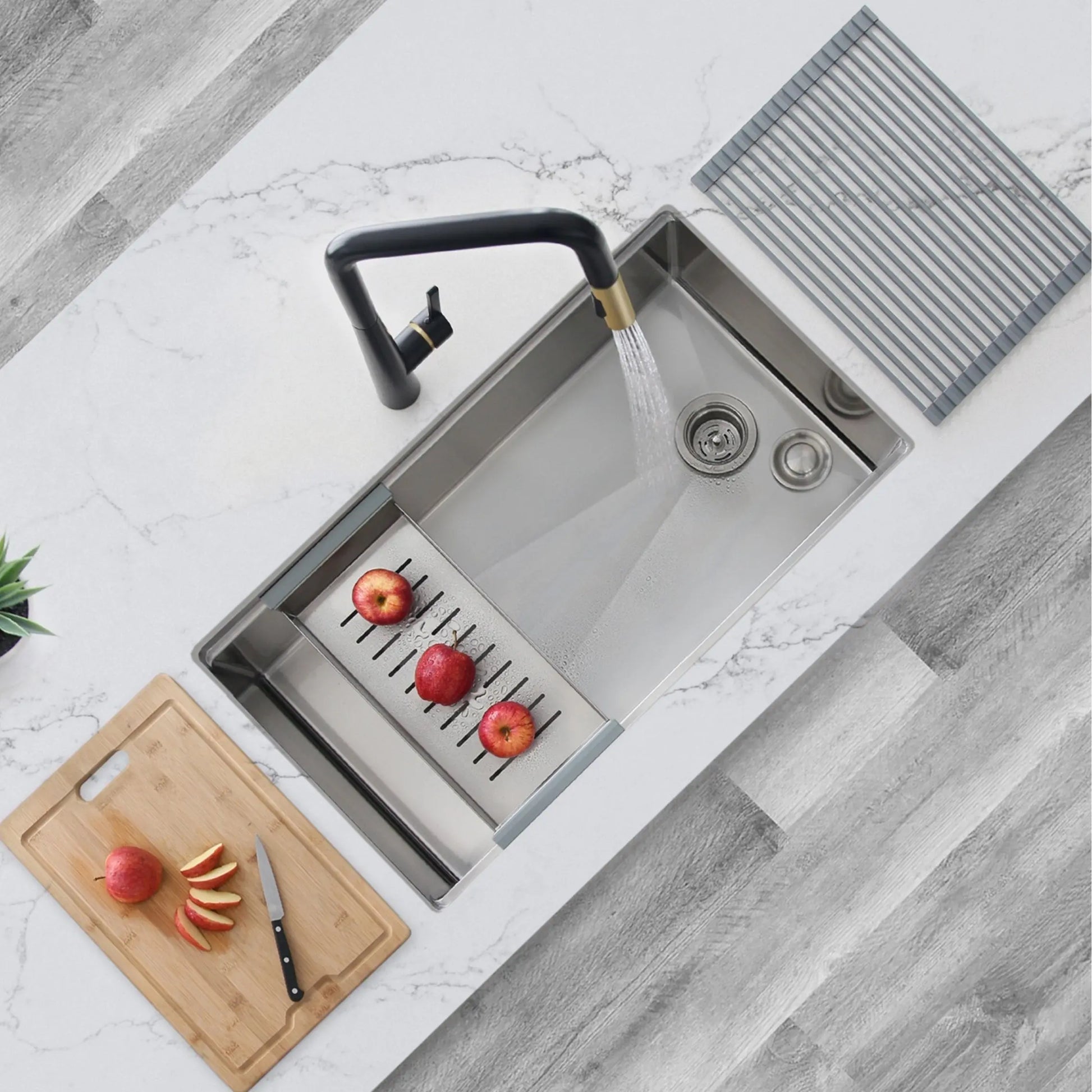 STYLISH 33 inch Workstation Single Bowl Undermount 16 Gauge Stainless Steel Kitchen Sink with Built in Accessories S-613W - Plumbing Market