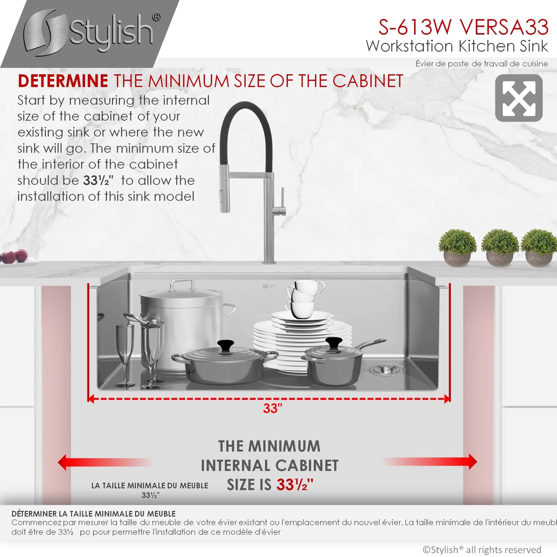 STYLISH 33 inch Workstation Single Bowl Undermount 16 Gauge Stainless Steel Kitchen Sink with Built in Accessories S-613W - Plumbing Market