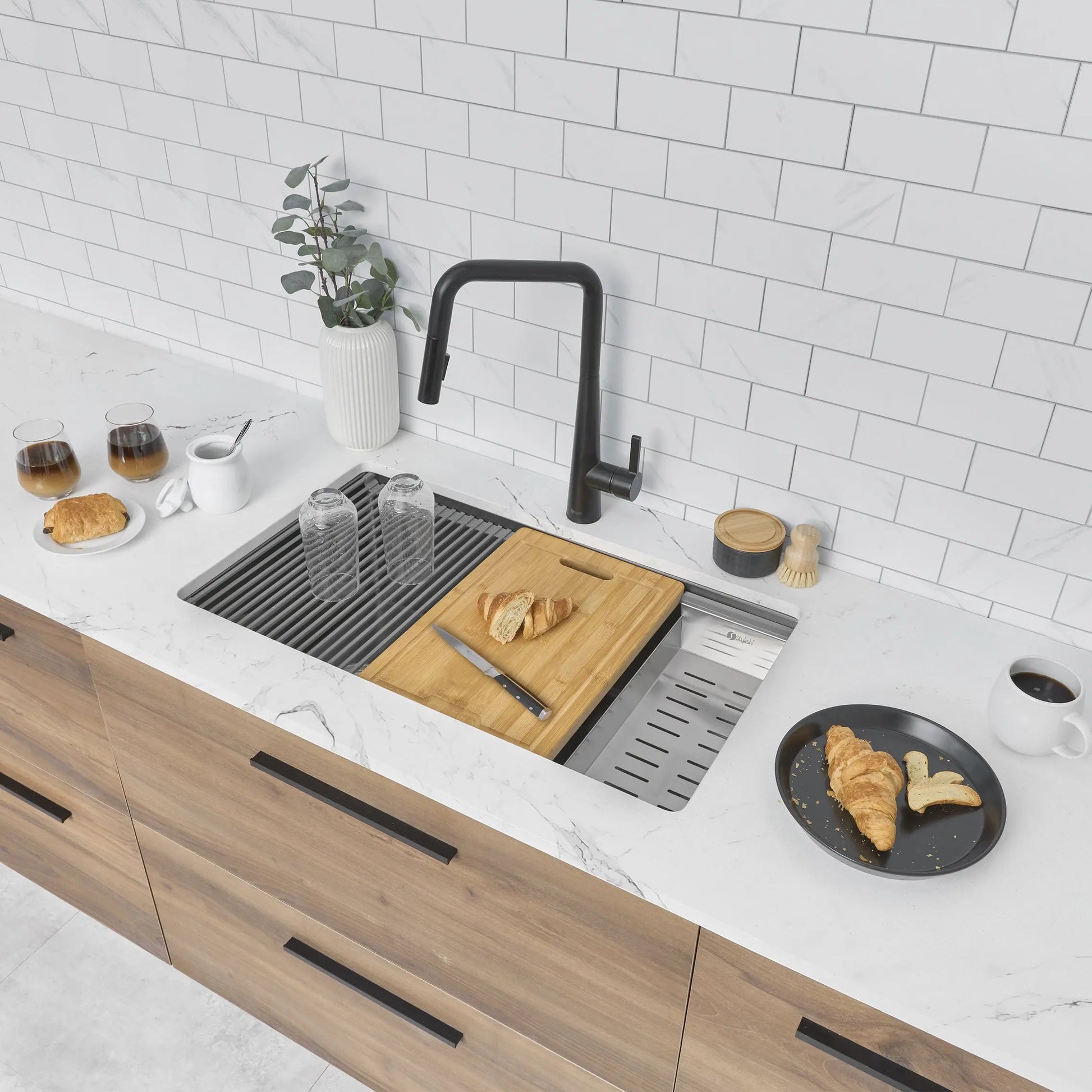 STYLISH 33 inch Workstation Single Bowl Undermount 16 Gauge Stainless Steel Kitchen Sink with Built in Accessories S-613WN - Plumbing Market