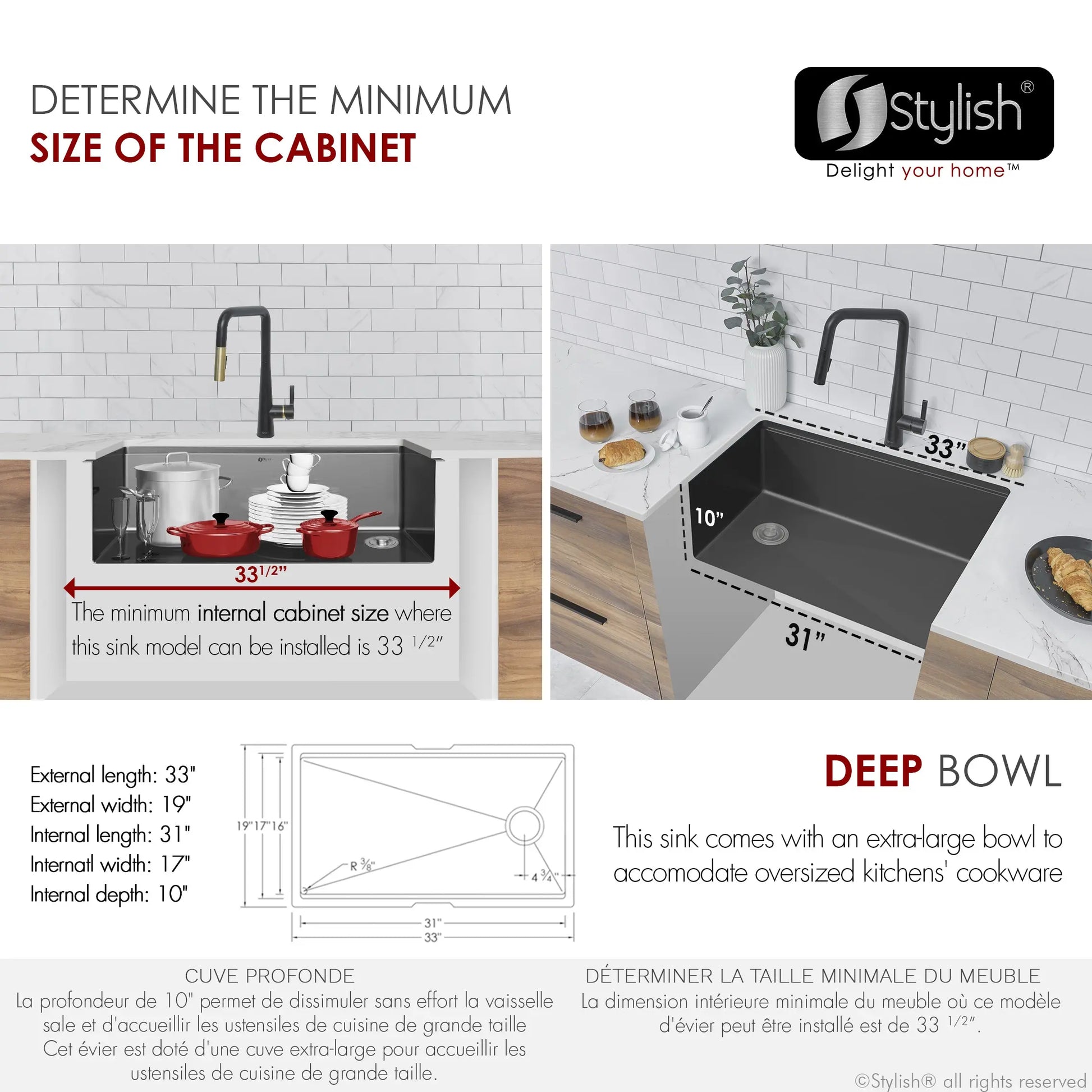 STYLISH 33 inch Workstation Single Bowl Undermount 16 Gauge Stainless Steel Kitchen Sink with Built in Accessories S-613WN - Plumbing Market