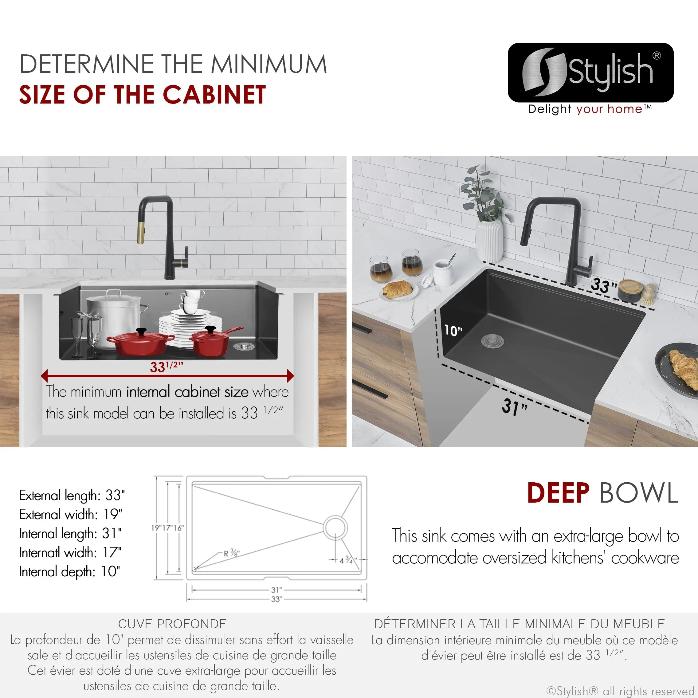 STYLISH 33 inch Workstation Single Bowl Undermount 16 Gauge Stainless Steel Kitchen Sink with Built in Accessories S-613WN - Plumbing Market