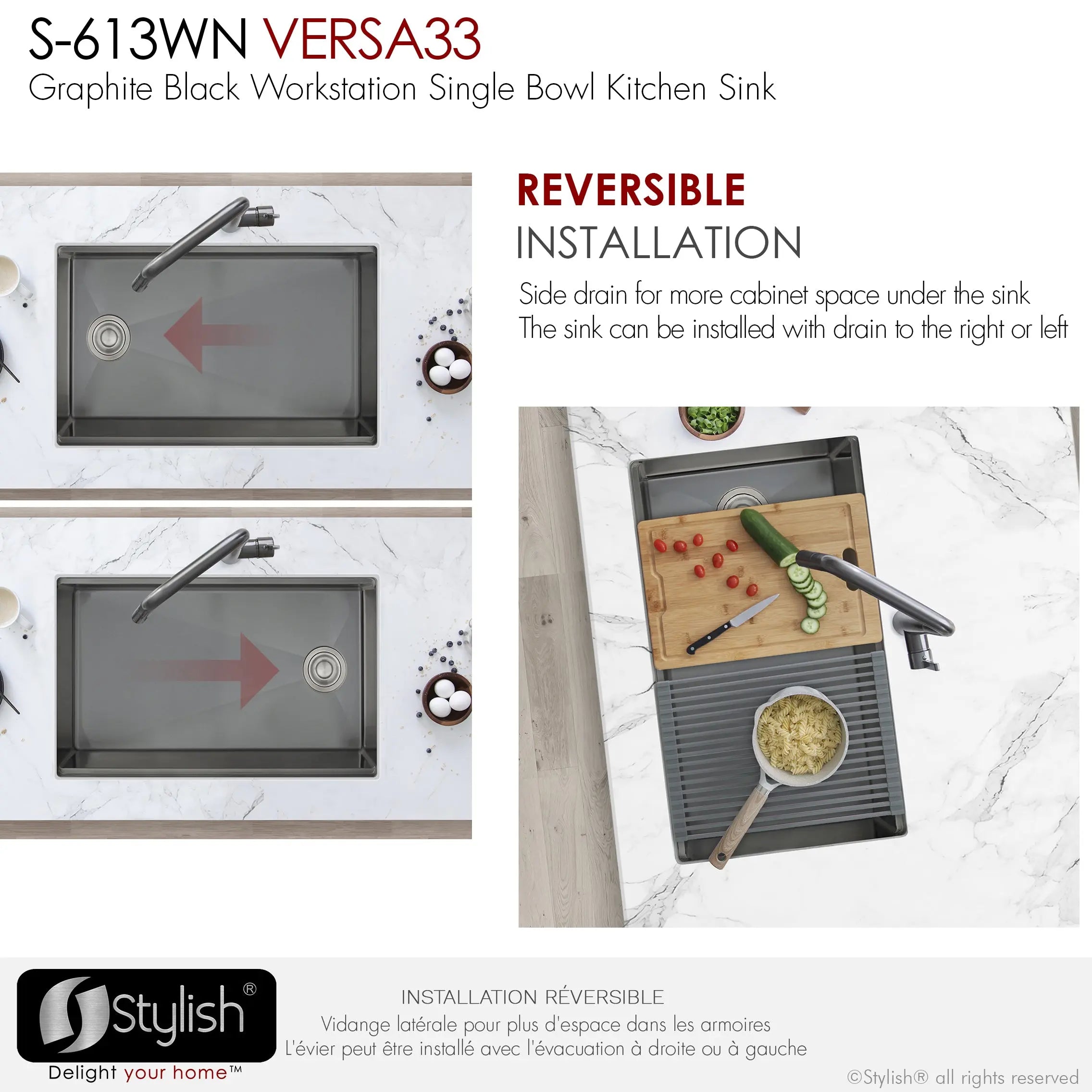 STYLISH 33 inch Workstation Single Bowl Undermount 16 Gauge Stainless Steel Kitchen Sink with Built in Accessories S-613WN - Plumbing Market