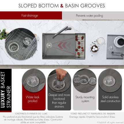 STYLISH 33 inch Workstation Single Bowl Undermount 16 Gauge Stainless Steel Kitchen Sink with Built in Accessories S-613WN - Plumbing Market