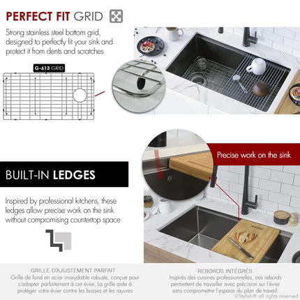 STYLISH 33 inch Workstation Single Bowl Undermount 16 Gauge Stainless Steel Kitchen Sink with Built in Accessories S-613WN - Plumbing Market