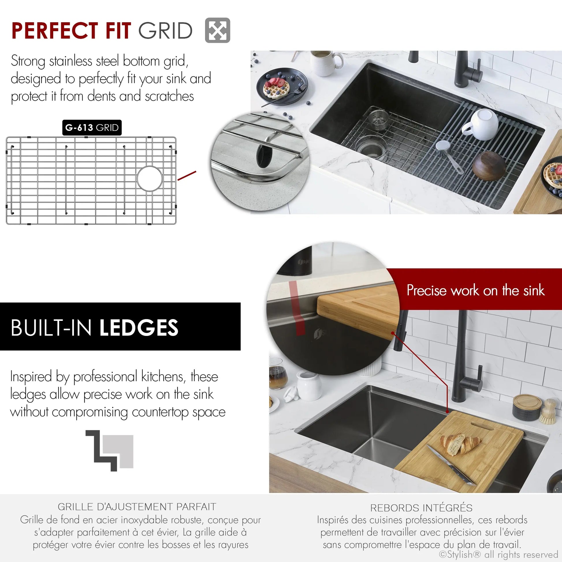 STYLISH 33 inch Workstation Single Bowl Undermount 16 Gauge Stainless Steel Kitchen Sink with Built in Accessories S-613WN - Plumbing Market