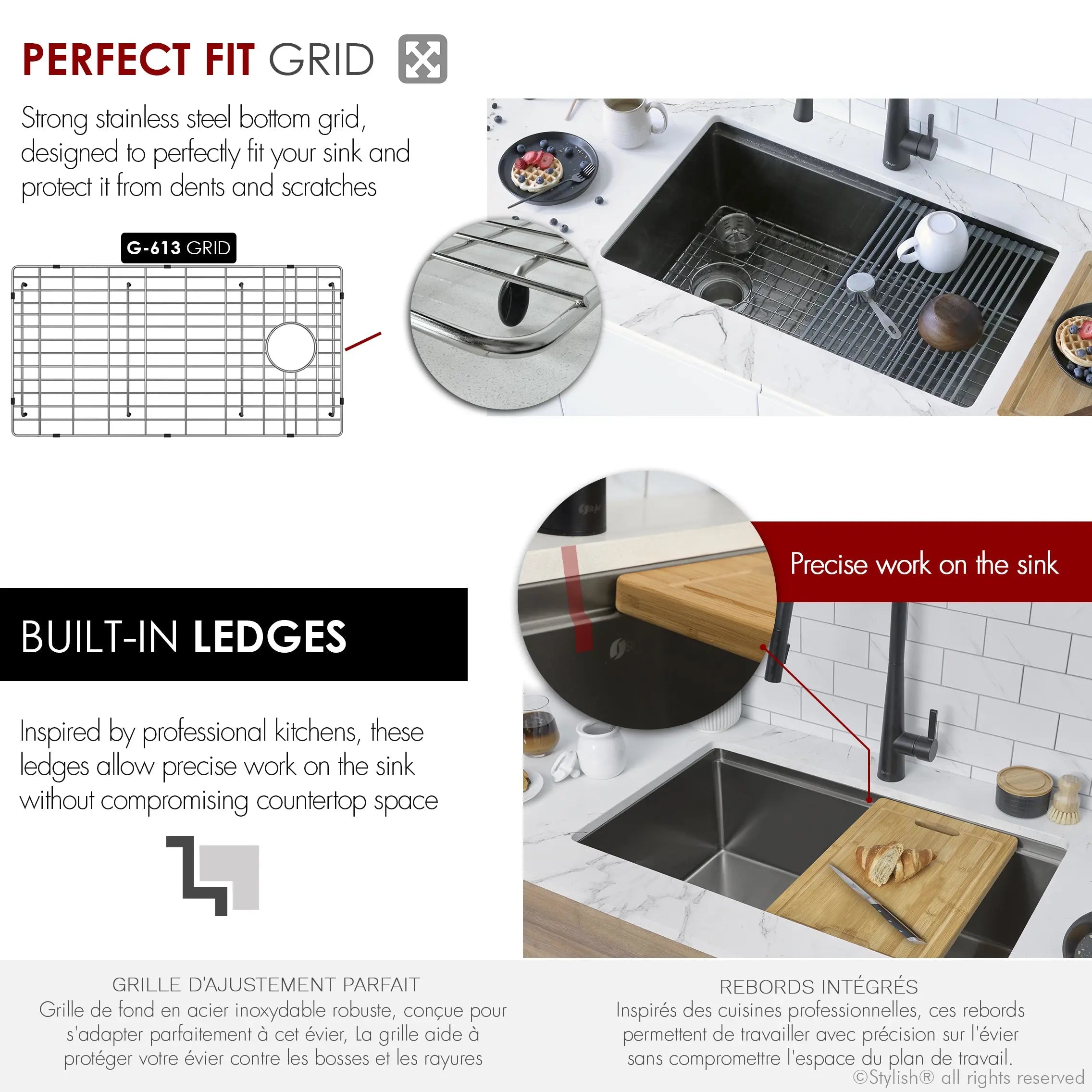 STYLISH 33 inch Workstation Single Bowl Undermount 16 Gauge Stainless Steel Kitchen Sink with Built in Accessories S-613WN - Plumbing Market