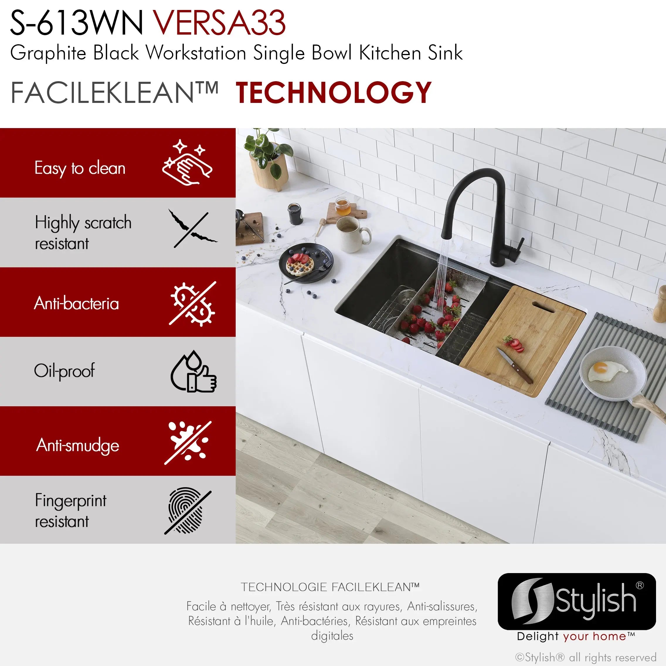 STYLISH 33 inch Workstation Single Bowl Undermount 16 Gauge Stainless Steel Kitchen Sink with Built in Accessories S-613WN - Plumbing Market