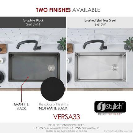 STYLISH 33 inch Workstation Single Bowl Undermount 16 Gauge Stainless Steel Kitchen Sink with Built in Accessories S-613WN - Plumbing Market