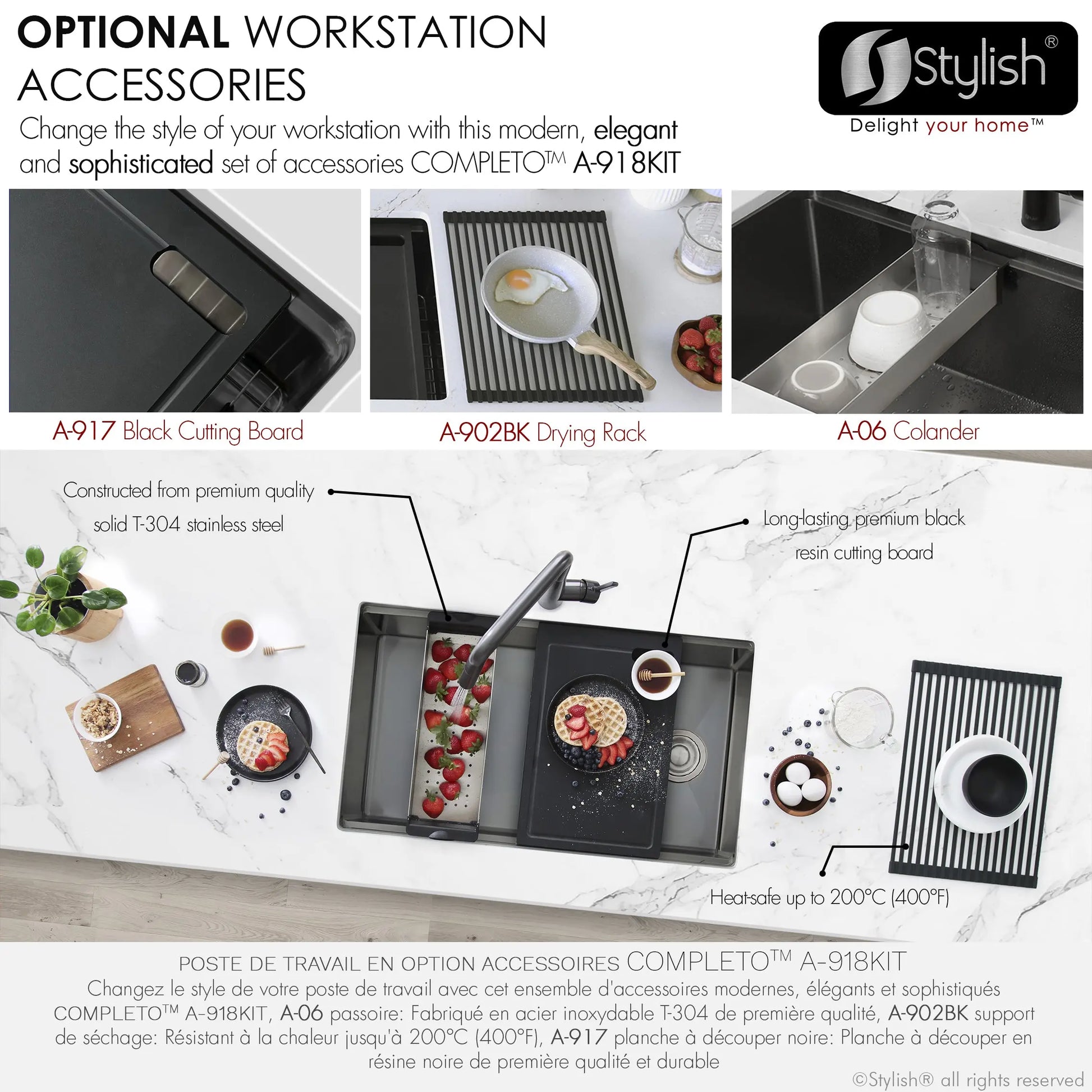 STYLISH 33 inch Workstation Single Bowl Undermount 16 Gauge Stainless Steel Kitchen Sink with Built in Accessories S-613WN - Plumbing Market