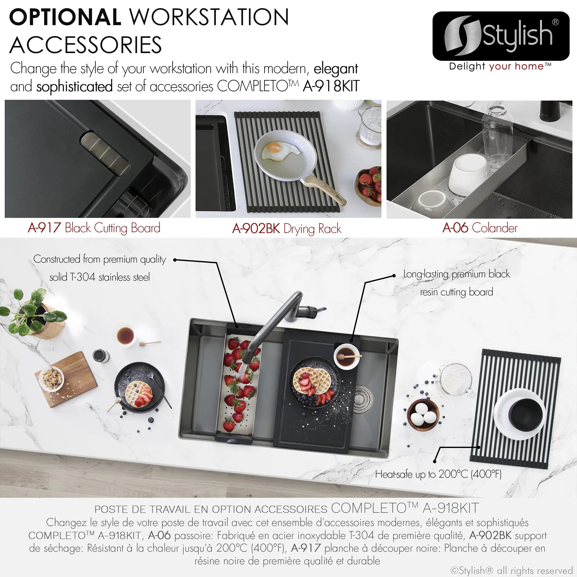 STYLISH 33 inch Workstation Single Bowl Undermount 16 Gauge Stainless Steel Kitchen Sink with Built in Accessories S-613WN - Plumbing Market