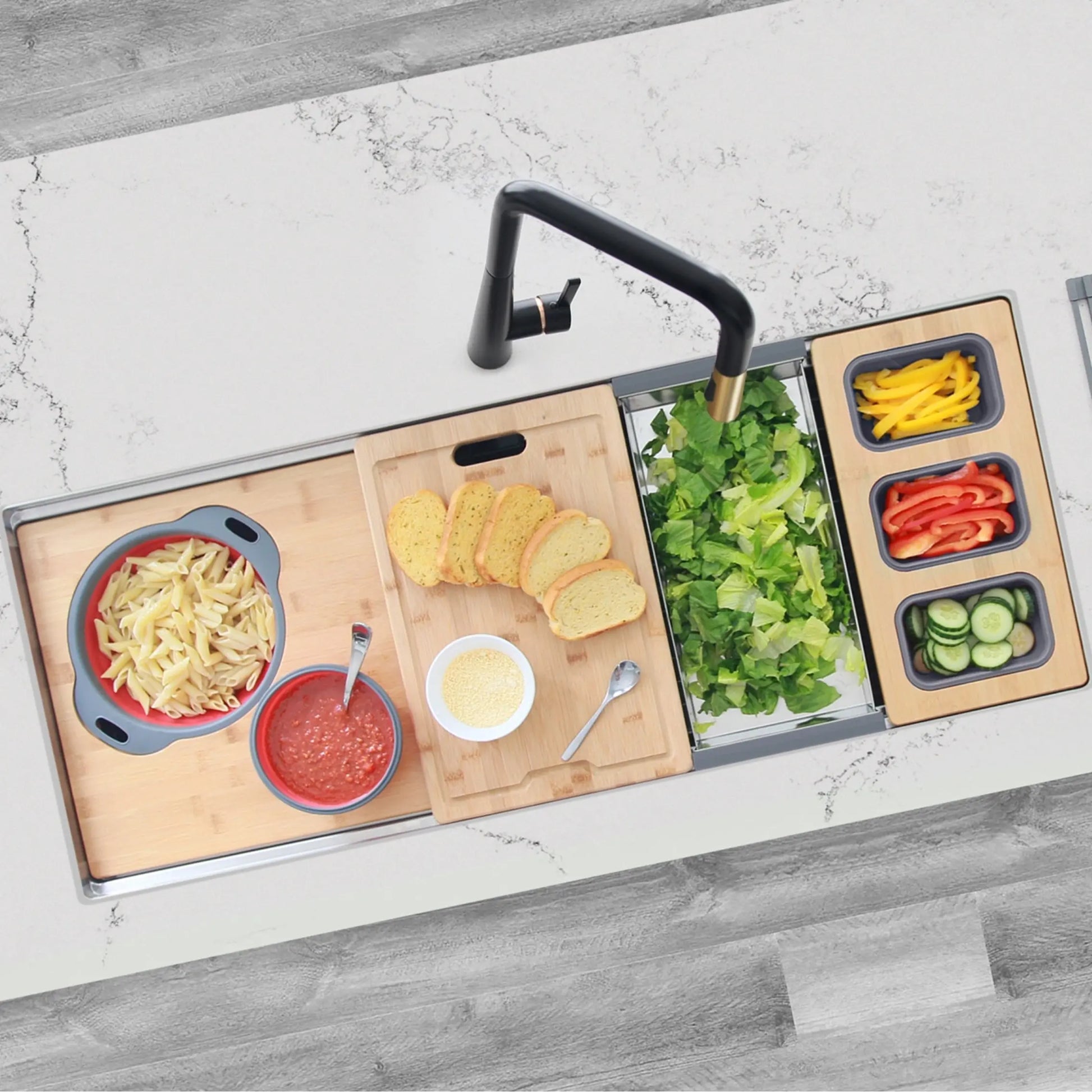 STYLISH 45 inch Ledge Workstation Single Bowl Undermount 16 Gauge Stainless Steel Kitchen Sink with Built in Accessories S-615W - Plumbing Market