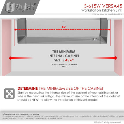 STYLISH 45 inch Ledge Workstation Single Bowl Undermount 16 Gauge Stainless Steel Kitchen Sink with Built in Accessories S-615W - Plumbing Market