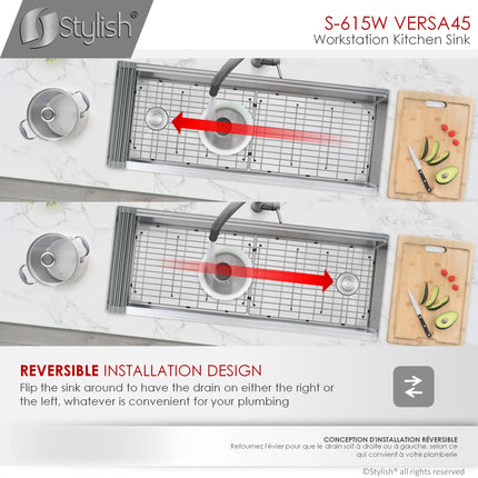 STYLISH 45 inch Ledge Workstation Single Bowl Undermount 16 Gauge Stainless Steel Kitchen Sink with Built in Accessories S-615W - Plumbing Market