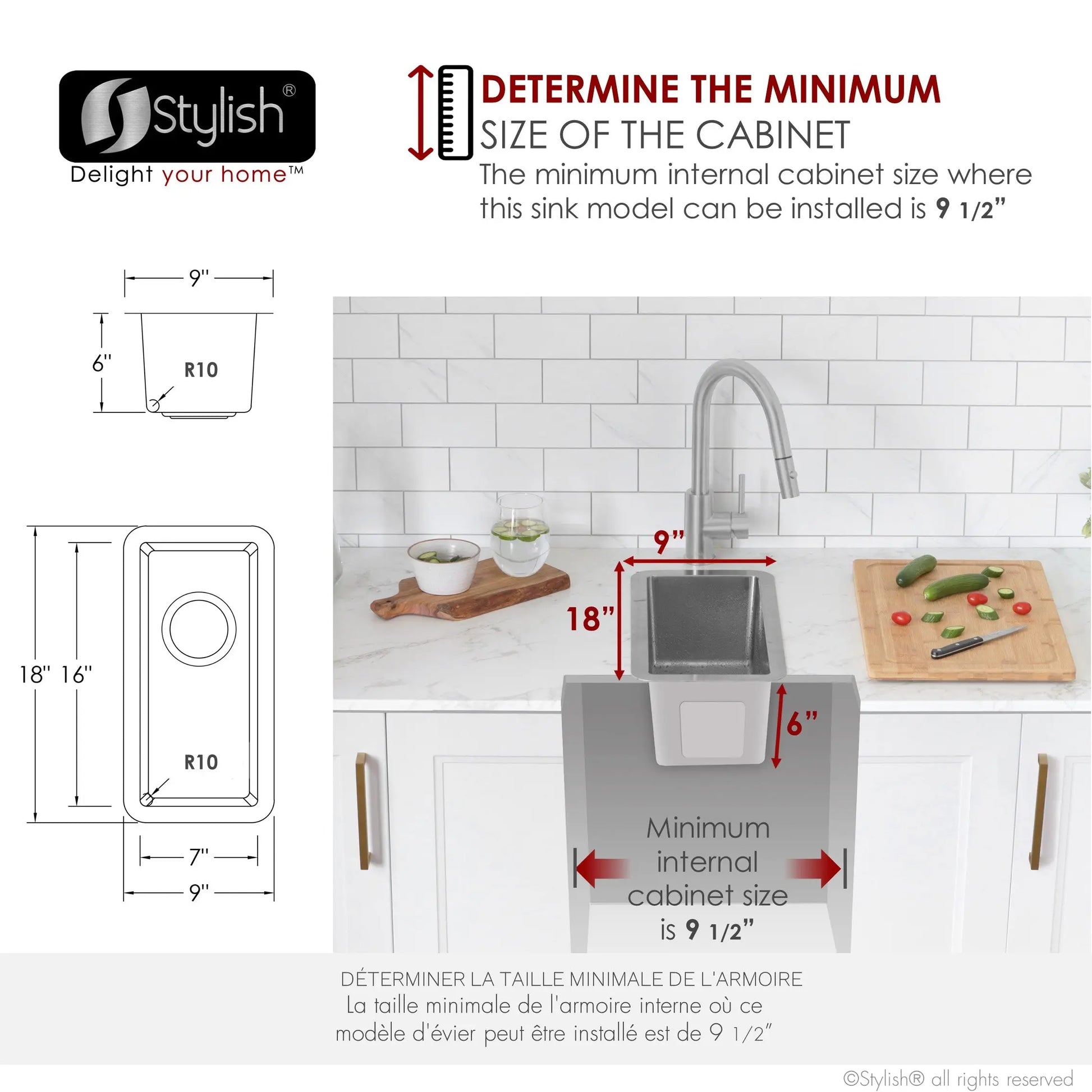 STYLISH 9 inch Single Bowl Undermount and Drop-in Stainless Steel Kitchen Sink S-417T - Plumbing Market