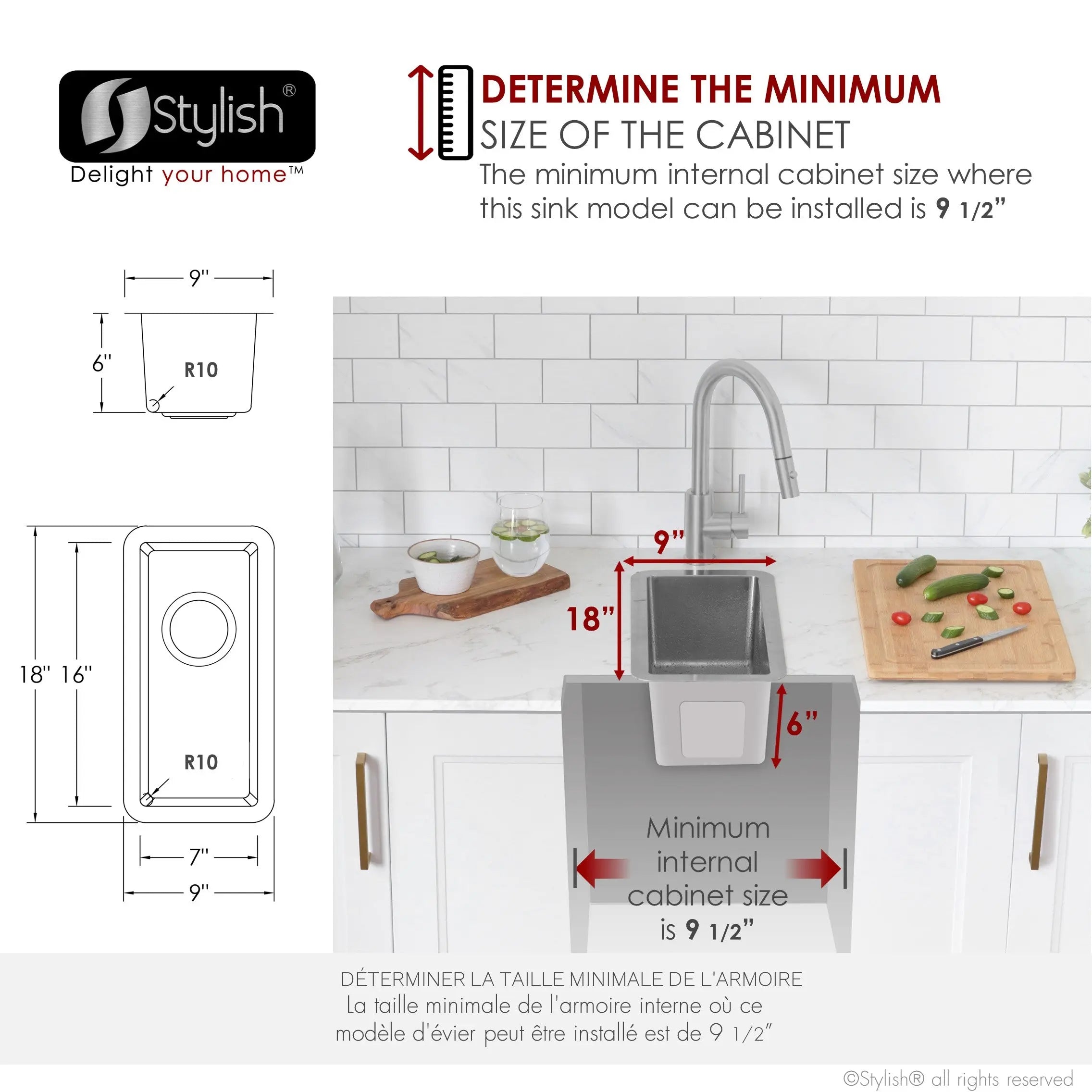 STYLISH 9 inch Single Bowl Undermount and Drop-in Stainless Steel Kitchen Sink S-417T - Plumbing Market