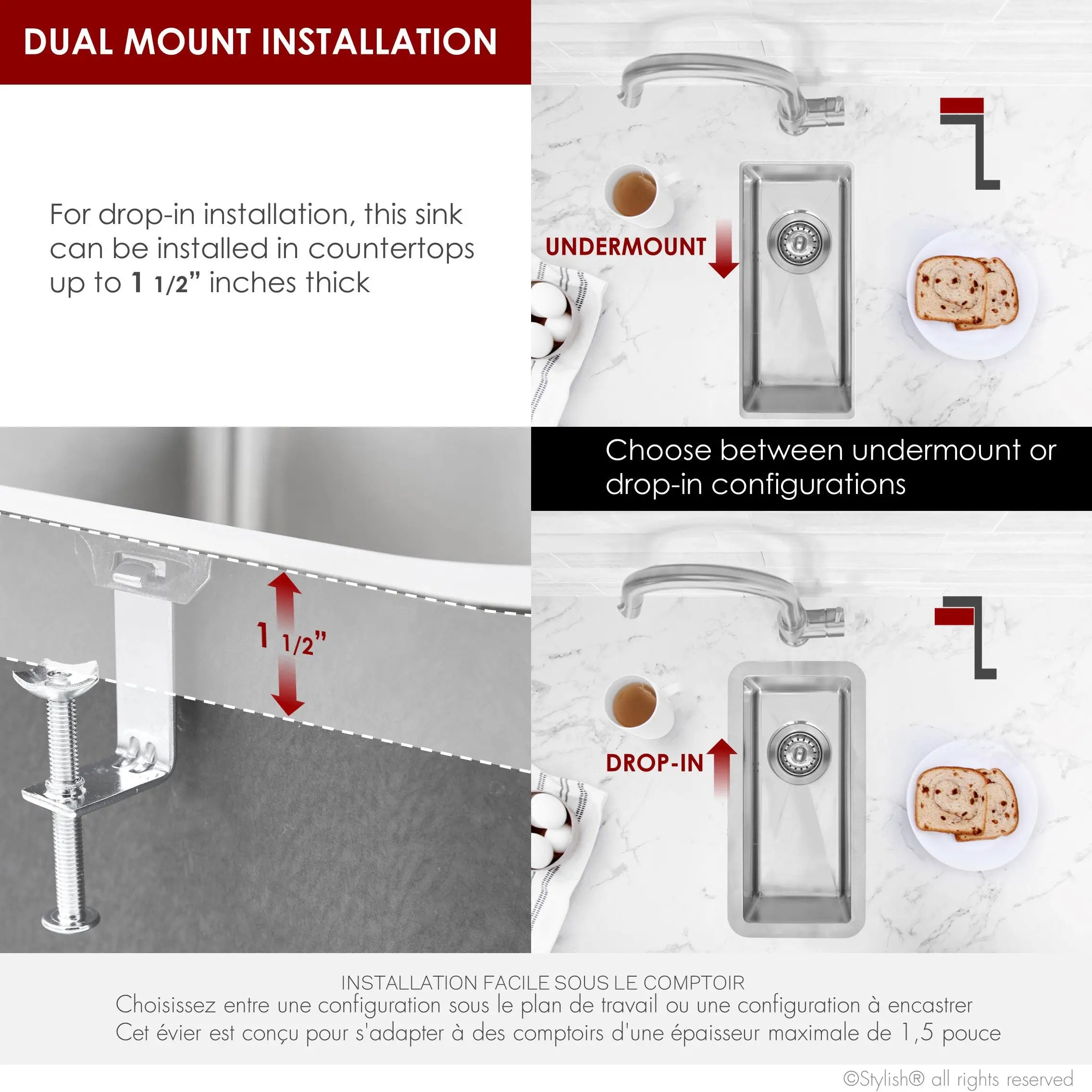 STYLISH 9 inch Single Bowl Undermount and Drop-in Stainless Steel Kitchen Sink S-417T - Plumbing Market