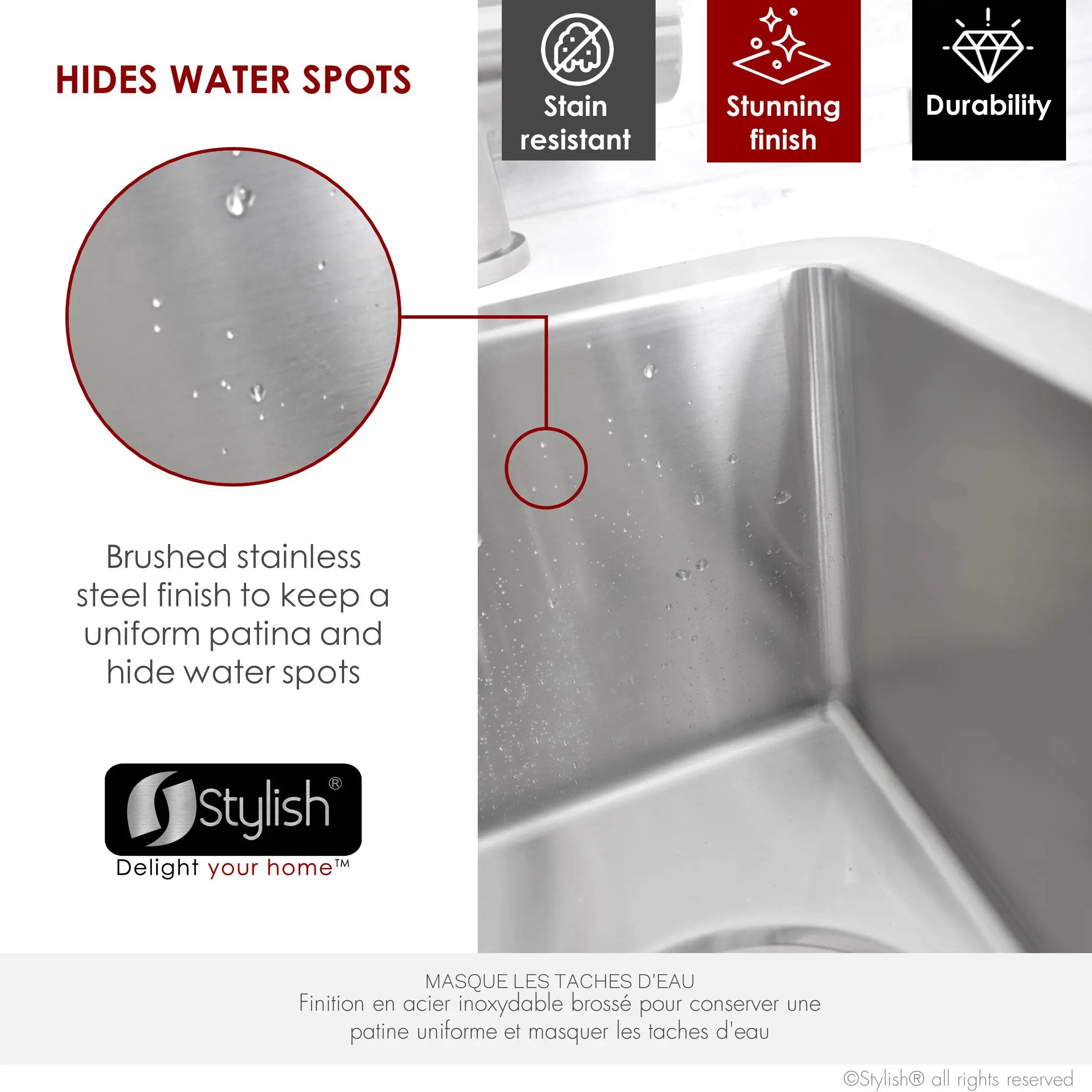 STYLISH 9 inch Single Bowl Undermount and Drop-in Stainless Steel Kitchen Sink S-417T - Plumbing Market