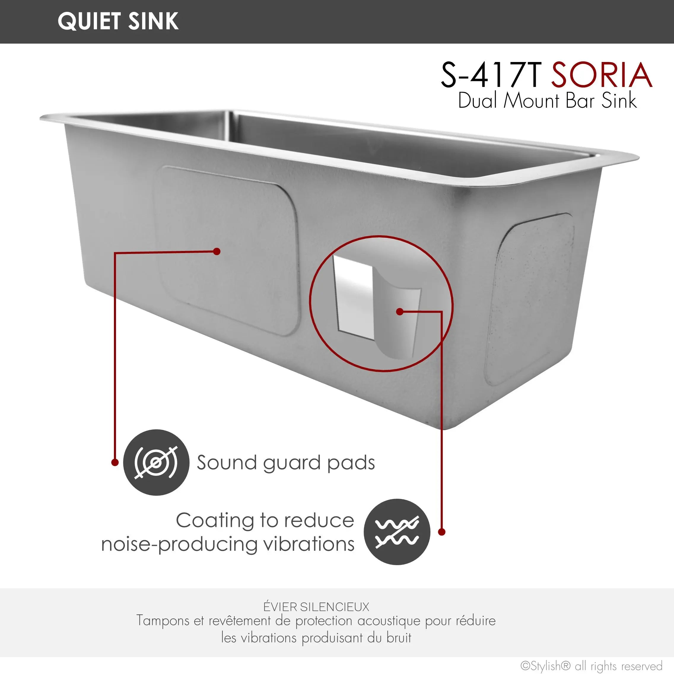 STYLISH 9 inch Single Bowl Undermount and Drop-in Stainless Steel Kitchen Sink S-417T - Plumbing Market
