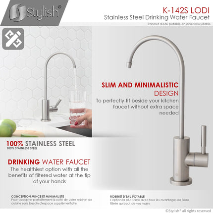 STYLISH Kitchen Sink Drinking Water Tap Faucet Stainless Steel Brushed Finish - Plumbing Market
