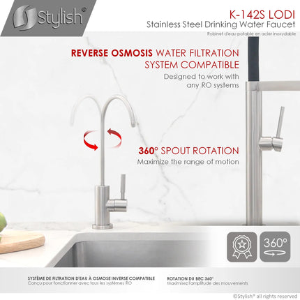STYLISH Kitchen Sink Drinking Water Tap Faucet Stainless Steel Brushed Finish - Plumbing Market