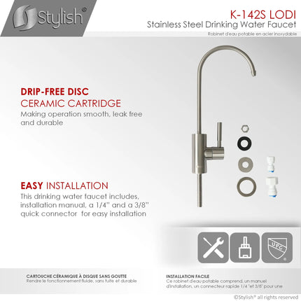 STYLISH Kitchen Sink Drinking Water Tap Faucet Stainless Steel Brushed Finish - Plumbing Market