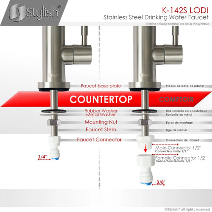 STYLISH Kitchen Sink Drinking Water Tap Faucet Stainless Steel Brushed Finish - Plumbing Market