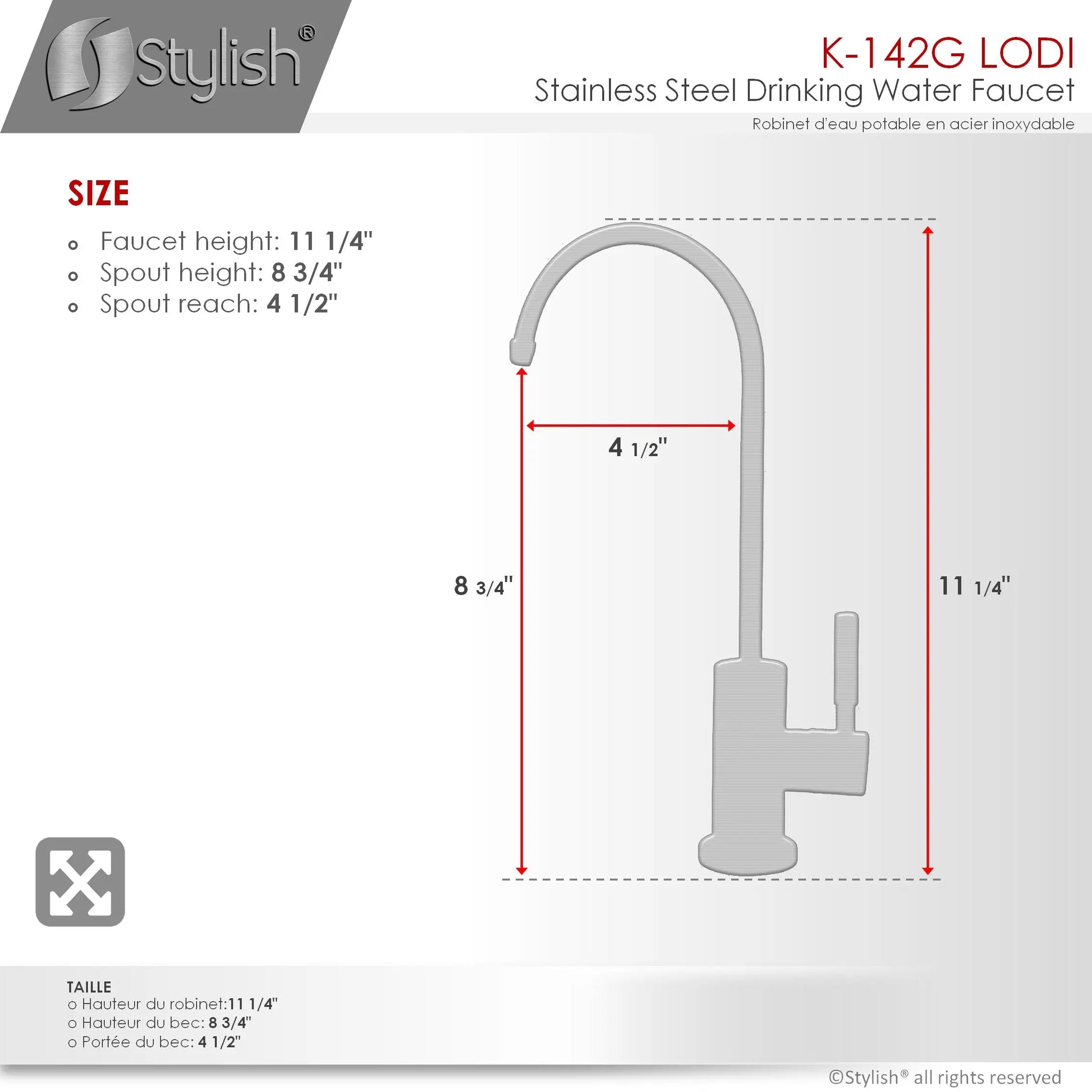 STYLISH Kitchen Sink Drinking Water Tap Faucet, Stainless Steel Brushed Gold Finish K-142G - Plumbing Market